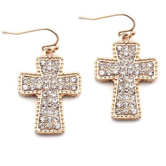 ELEKTRA Rhinestone Cross Earrings - Picture 1 of 1